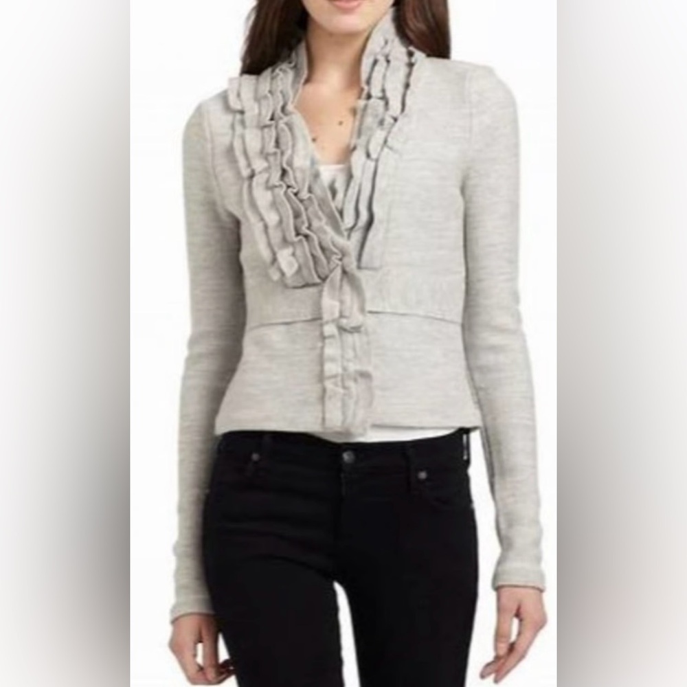 BCBGMaxAzria Light Gray Ruffle Cardigan